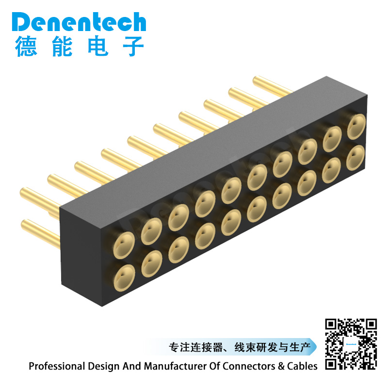 Denentech strength factory 1.27MM pogo pin H2.0MM dual row female straight concave pogo pin DIP